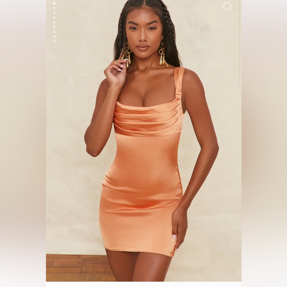 Oh polly Knot Strap Cowl Mini Dress in Caramel